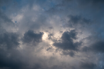 Dramatic dark clouds in sky. Evening shot of bright stormy clouds, beautiful cloudscape