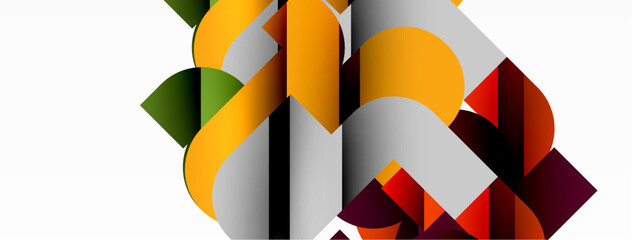 Abstract background. Colorful geometric curve shapes with black shadow lines effects