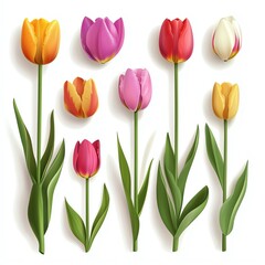 A vibrant collection of tulips showcasing various colors and forms, perfect for spring-themed designs and floral decorations.
