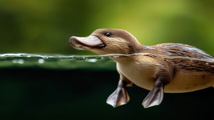 A duck is swimming in a body of water