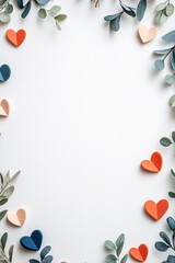 Colorful Heart and Leaf Frame on White Background