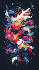 Vibrant abstract artwork featuring colorful swirls and dynamic shapes