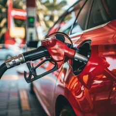 Car Being Filled With Gasoline at a Gas Station