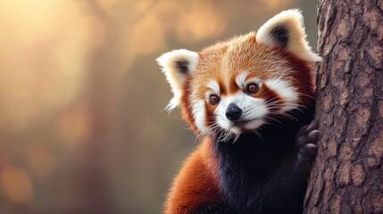 Fototapeta premium A red panda bear is sitting on a tree branch