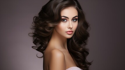Naklejka premium Beautiful portrait of a woman with a naturally glowing makeup look, radiating elegance and charm.