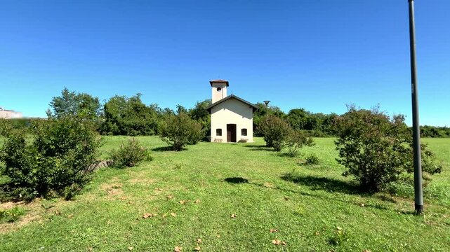 chiesa di santa maria alla brughiera, bareggio, italia, 9th september 2024, church of saint maria alla brughiera in bareggio village in italy, 9th september 2024 