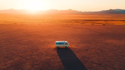 sunset van in desert landscape
