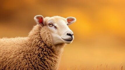 Fototapeta premium A sheep with its head up and looking at the camera