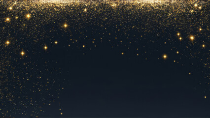 Sparks of dust and golden stars shine with special light on a dark background. Sparkling magic dust particles. Banner