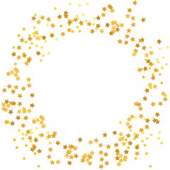 Gold frame, gold confetti. Milky way with gold stars