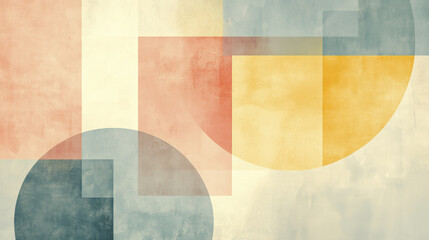 A soft abstract digital design featuring overlapping shapes and colors