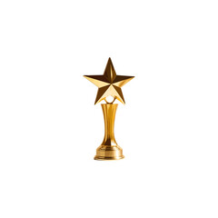 A golden trophy with a star on top on white background