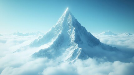 Majestic Snow-Capped Mountain Peaks Surrounded by Ethereal Clouds in a Serene Winter Landscape