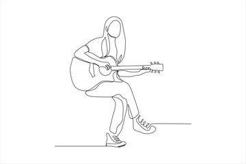 continuous line vector illustration of woman playing guitar