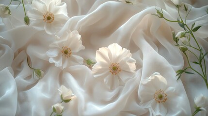a picture of white flowers blooming beautifully on a white cloth to decorate the bridal room