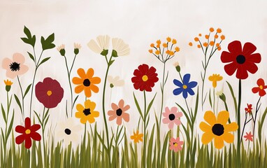 A field of wildflowers collage, highlighting diverse species growing together in a meadow