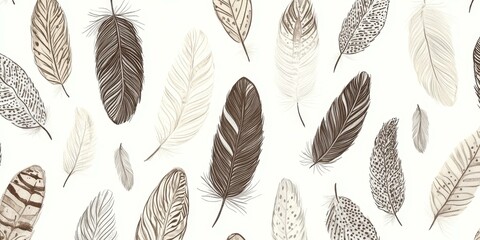 Obraz premium Watercolor drawing of various brown feathers.
