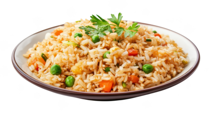 Delicious fried rice with colorful vegetables and fresh herbs, perfect for satisfying meal. This dish is delightful blend of flavors and textures, making it favorite for many. 