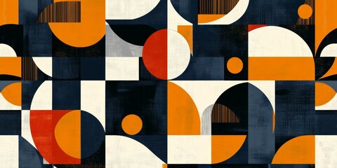 Fototapeta premium Geometric abstract art with orange, red, and blue.