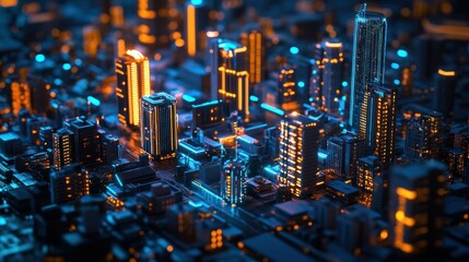 A vibrant, illuminated cityscape showcasing futuristic architecture and urban design.
