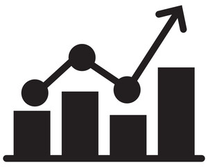 Bar graph with arrow. Profit arow Vector illustration. Business concept, growing chart. Growing business black arrow on white background. Business growth icon with bar graph. 