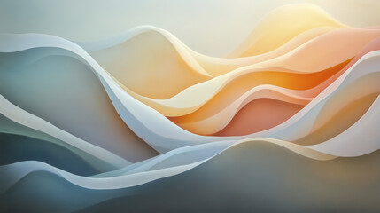 Smooth pastel colored waves flowing into serene landscape of hues