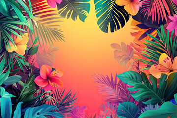 Vibrant tropical paradise with colorful flowers and lush greenery