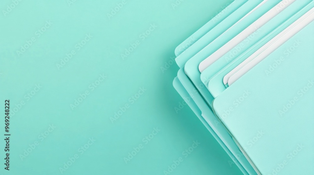 Poster a stack of teal folders on a matching background, suggesting organization and documentation.