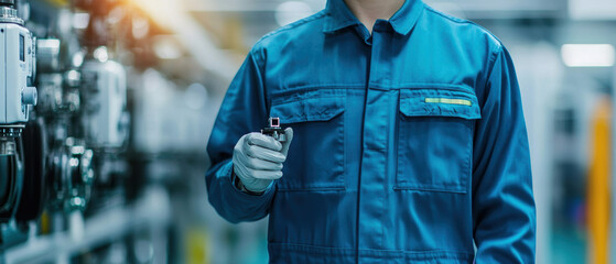 Worker conducting a visual inspection of automotive parts in a factory, automotive quality control, manufacturing inspection