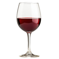 A beautifully crafted wine glass filled with rich red wine, showcasing its elegant shape and deep color. Perfect for celebrations or quiet evening. 
