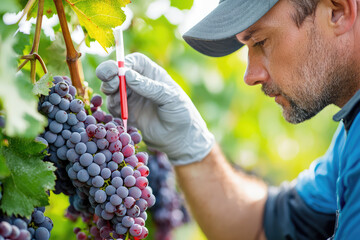 Obraz premium Grapes, winemaker, pH testing, grape must, vineyard, agriculture, science, quality control