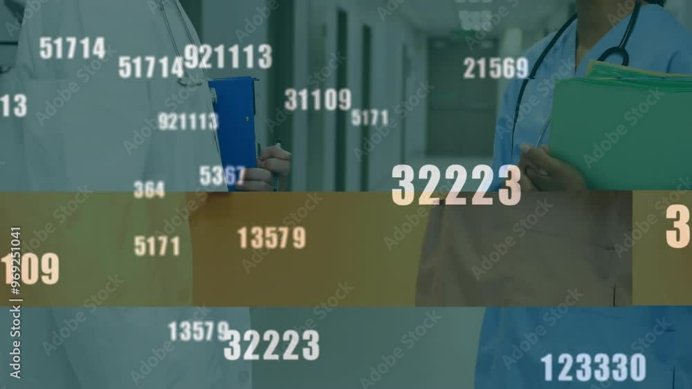 Poster animation of data processing over diverse doctors talking