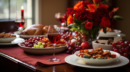 Elegant dinner table beautifully arranged for new year s eve with festive decor and delicious dishes