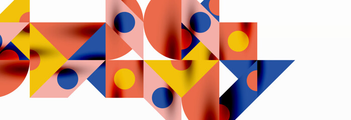 Trendy colorful circles, lines, arrows, triangles and other geometric shapes. Vector Illustration For Wallpaper, Banner, Background, Card, Book Illustration, landing page