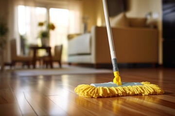 Wet Mop hardwood cleaning floor.