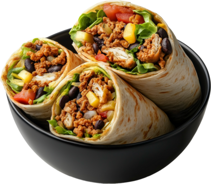 Burrito Food isolated - Delicious Burrito, burritos in a bowl illustration
