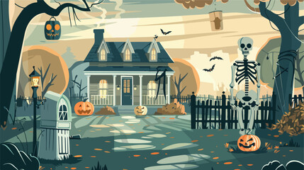 A Flat Vector Illustration of Halloween Decorations
