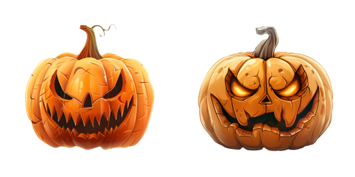 set of halloween pumpkins cut out transparent isolated on white background PNG image - Powered by Adobe
