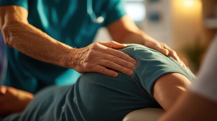 Obraz premium Serene Patient Receiving Therapeutic Arm and Shoulder Massage for Muscle Tension Relief in Rehabilitation Session