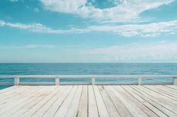 Obraz premium Peaceful Seaside Pier with an Empty Deck for Displaying Calm Ocean Views