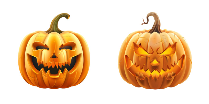 set of halloween pumpkins cut out transparent isolated on white background PNG image