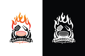 grill house logo template, hot grill restaurant,  barbeque restaurant, bbq, steak house logo