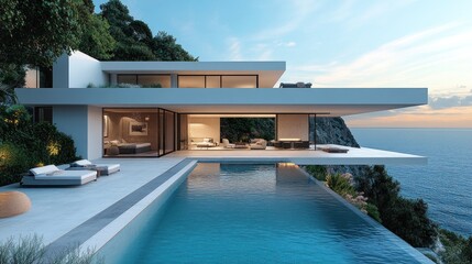 Fototapeta premium Modern Cliffside Villa with Infinity Pool