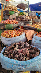 VARIETY OF POTATOES IN A TRADITIONAL MARKET. AREQUIPA MARKET, PERU.