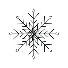 Black snowflake made of geometric shapes. Vector illustration of snowflake icon, hand drawn.