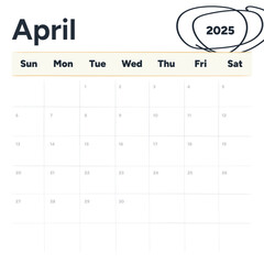 April 2025 Calendar Highlighted Year