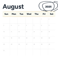 August 2025 Calendar Highlighted Year
