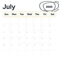 July 2025 Calendar Highlighted Year