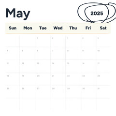 May 2025 Calendar Highlighted Year