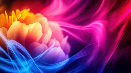 A vibrant abstract representation of a flower with colorful flowing patterns.